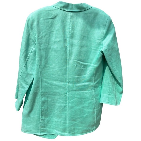 Linda Allard Ellen Tracy Linen Turquoise Blue Heavy Linen Open Blazer - Picture 2 of 7